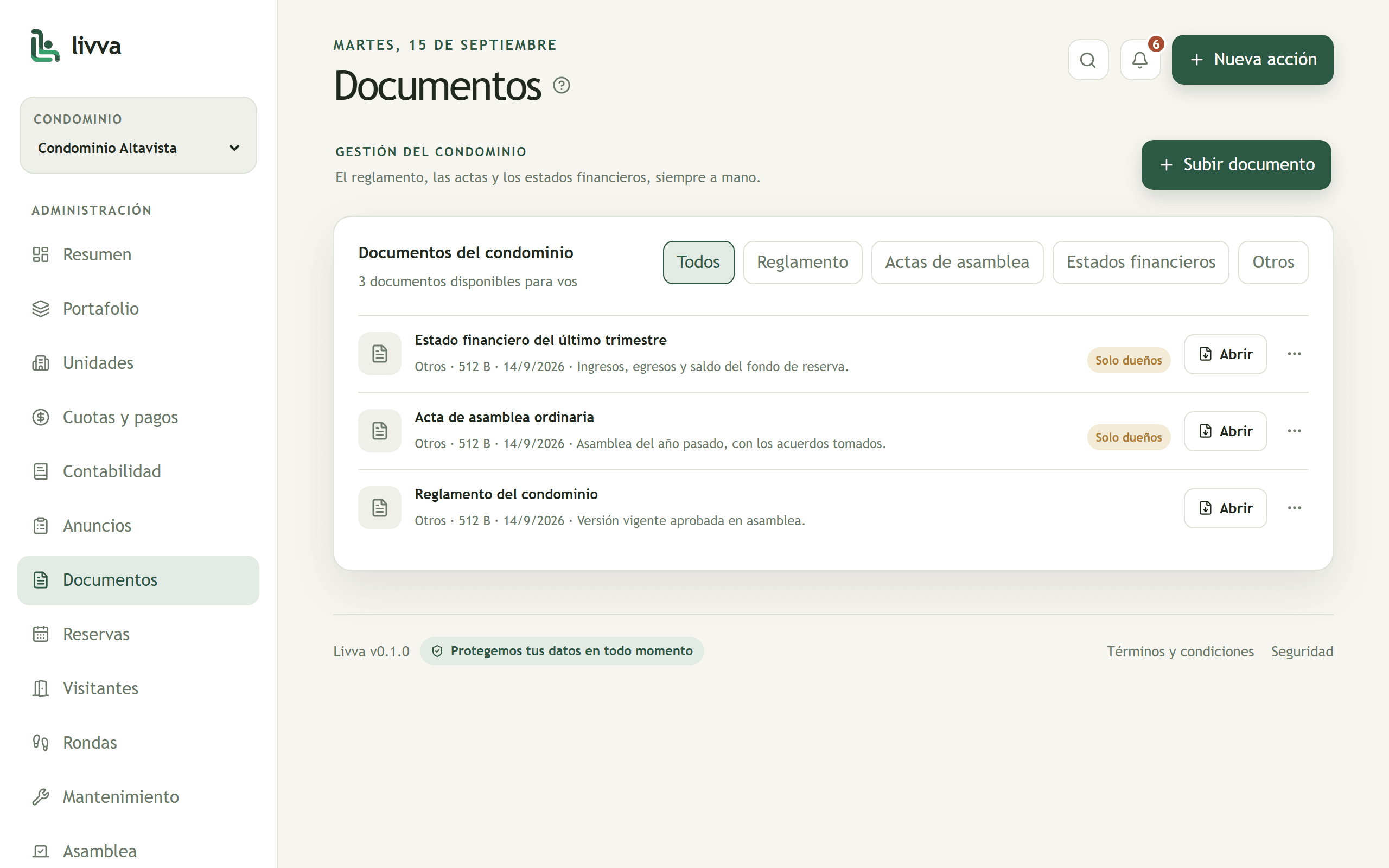Documentos del condominio